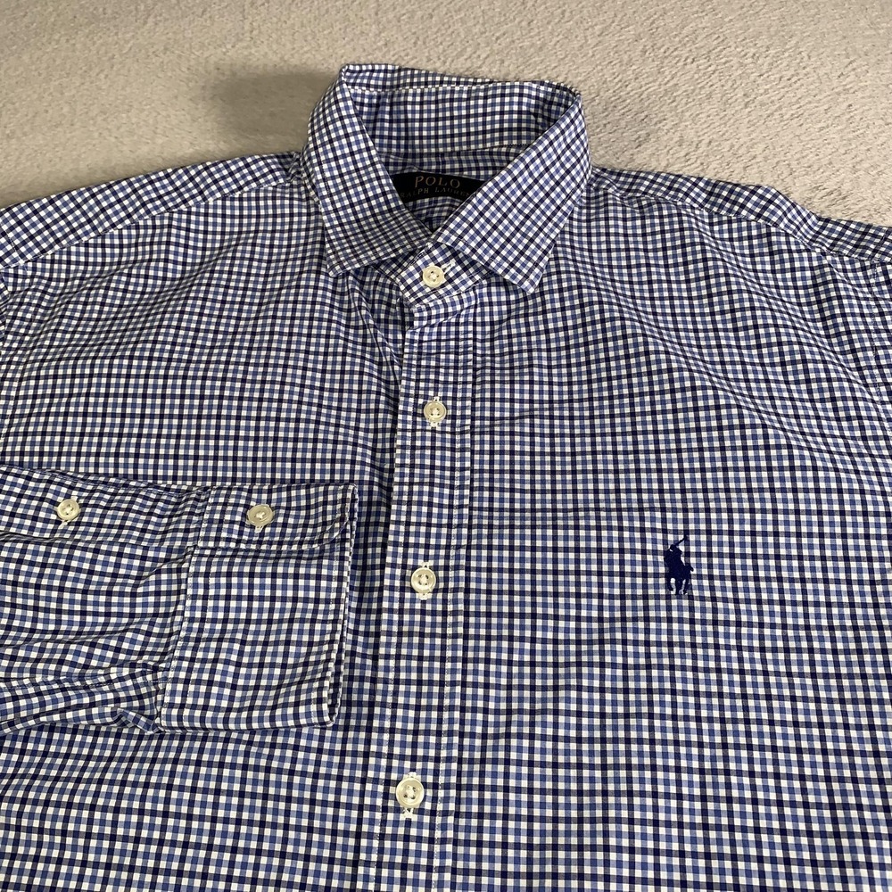 Polo Ralph Lauren Shirt Mens XL Blue Check Long Sleeve Button Up Cotton Casual